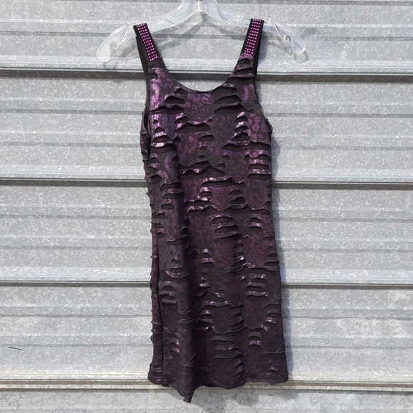 Sexy Metallic Purple Slasher Rhinestone Bodycon Mini Yoyo5 Dress - Picture 15 of 17